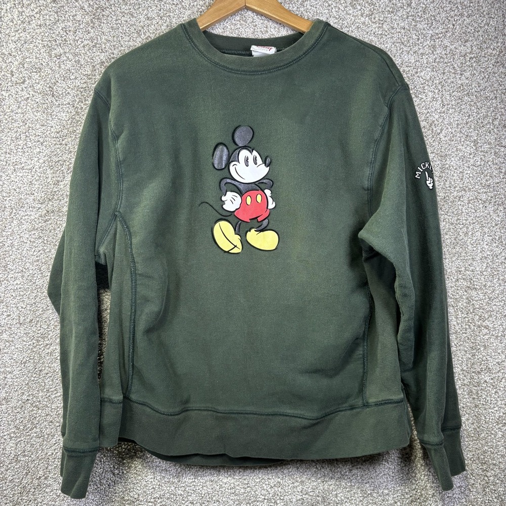 Disney Store‎ Sweatshirt Mens XL Green Mickey Mouse Pullover Fleece Pockets